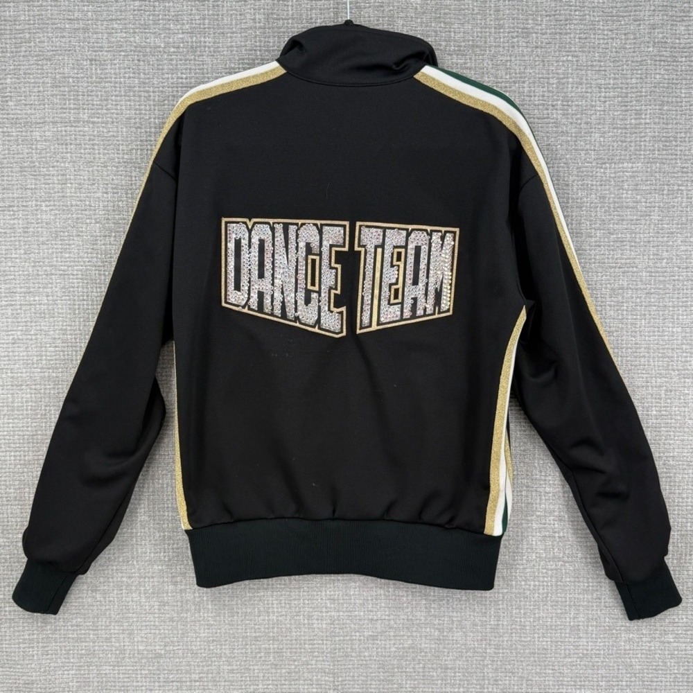 Vintage Varsity Spirit Fashions Track Jacket Women Small Black Gold Green Y2K